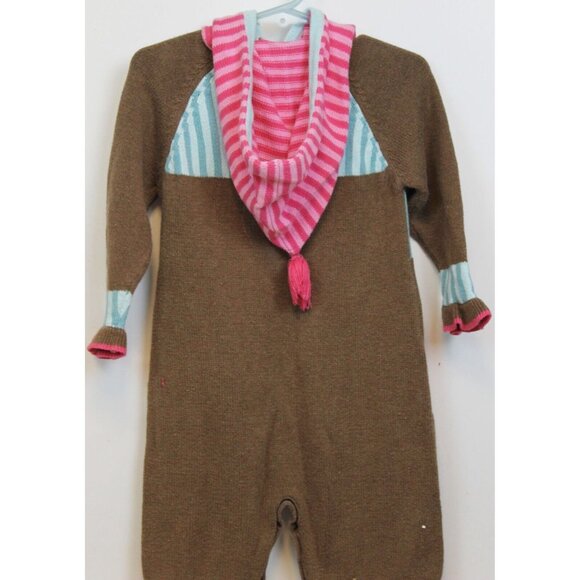Hanna Andersson Romper Baby Sz 80 US 2 Hooded Sweater Brown Polka Dots Stripes - Picture 8 of 11